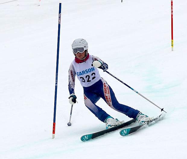 Byrnn Prunty of the Carson High girls ski team shown at Heavenly.