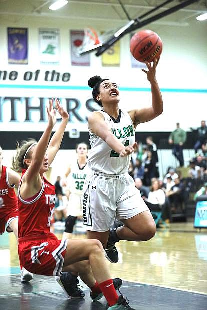 Fallon senior Leta Otuafi goes up to the basket against Truckee in the team&#039;s semifinal win on Friday at the 3A Northern League Tournament at North Valleys High School.