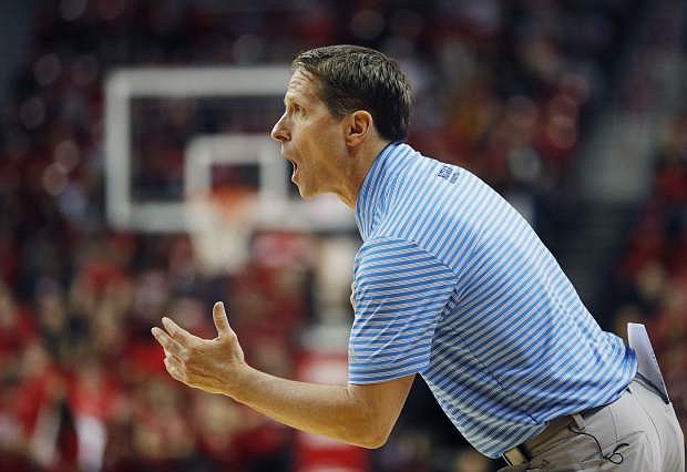 Nevada coach Eric Musselman yells during the second half of the Tuesday&#039;s game against UNLV.