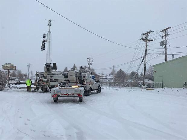 This photo courtesy of Erick Studenicka shows downed power lines during Sunday&#039;s snow storm.