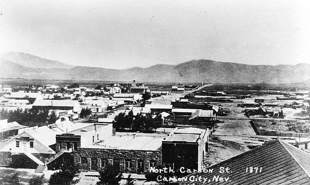Carson City looking north from the top of the Capitol building in 1871.
