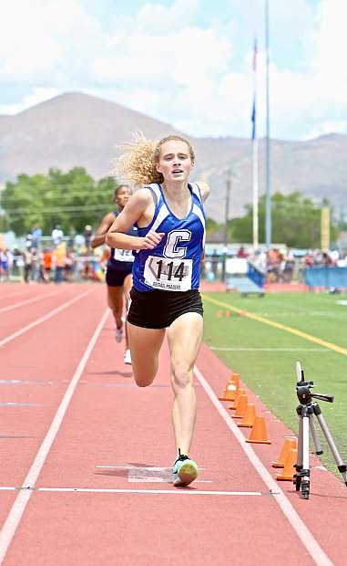 Abby Pradere gets her second win of the weekend with her 2:13:47 effort in the girls 4A 800-meter event at last year&#039;s State Championships at Carson High.