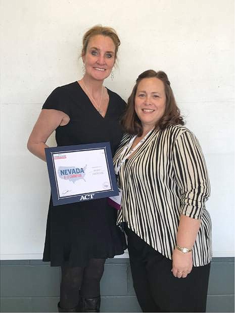 Carson High School health teacher Erin Been and principal Tasha Fuson. Been was selected as the 2019 ACT K-12 Champion for Nevada in recognition of her work to enhance student performance on the ACT.