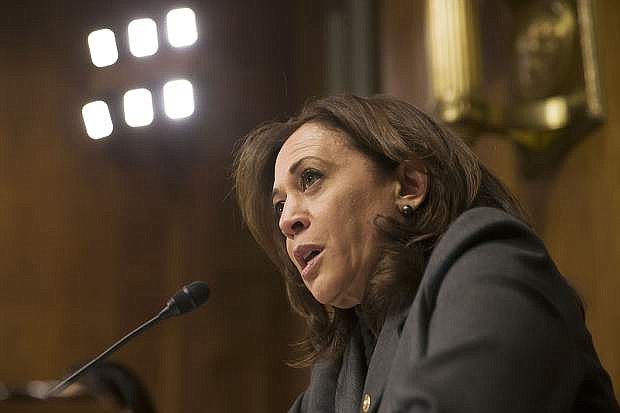 Sen. Kamala Harris, D-Calif., speaks during a hearing of the Senate Judiciary Committee on oversight of Customs and Border Protection&#039;s response to the smuggling of persons at the southern border on March 6 in Washington.