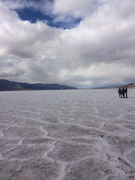 Badwater Basin is the lowest point in North America at 282 feet below sea level. The white substance that covers the basin is salt.
