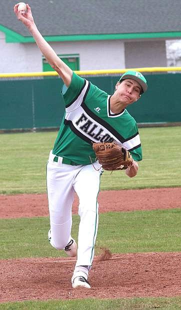 Fallon pitcher Hayden Strasdin scattered eight hits Saturday as Fallon downed Elko 2-1 in the first game of a doubleheader.