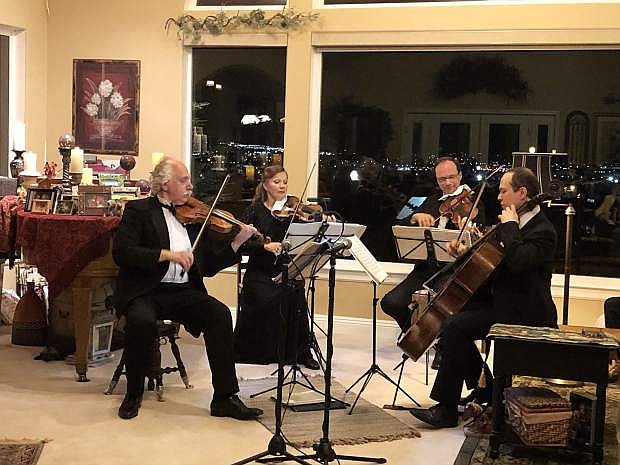 The Rimsky-Korsakov String Quartet performing at the house concert at the home of Curtis and Sonja Radig in Carson City.
