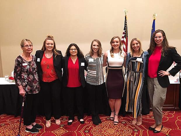 Carson City Republican Women member Sylvia Divita poses with scholarship finalists Gracie Woodward, Crystal Vargas, Jessica Taylor, Alyssa Rowe and Sophia Cacioppo on April 16.