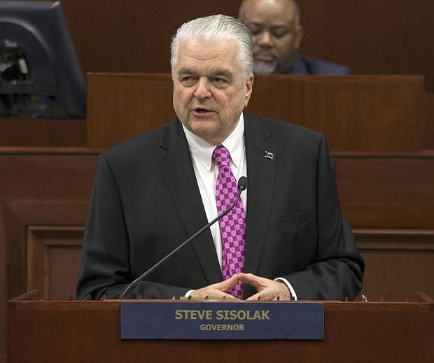 Nevada Gov. Steve Sisolak delivers his first State of the State address from the Assembly Chambers of the Nevada Legislature in Carson City on Jan. 16.