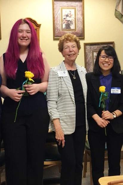 From left, Karen Darragh, Dayton High School graduate, Caroline Punches, president of American Association of University Capital Branch, and Hannah Hope Hodorowicz, Carson High School graduate, attend AAUW&#039;s  Scholarship Awards Luncheon on May 4.