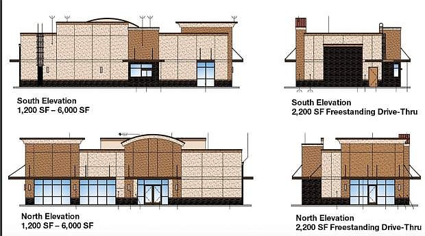 The exterior design of the buildings going in at the retail center planned at Appion Way and Cochise Street.