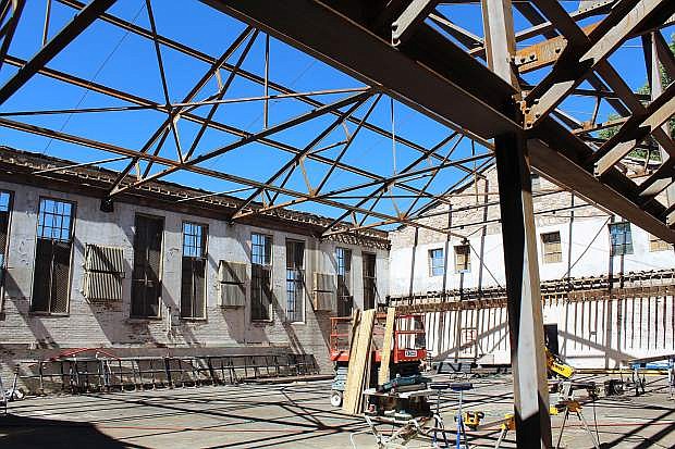 The complete interior of the original Stewart Indian School gym has been gutted and a new roof will be installed to help preserve the little that is left of the original building.