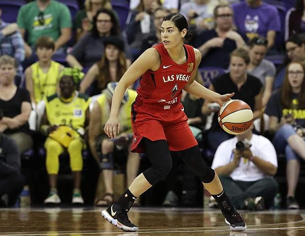 Las Vegas Aces&#039; Kelsey Plum during a game July 19. On Aug. 5, the Aces will complete a game that started July 5 but was suspended after a 7.1-magnitude earthquake.
