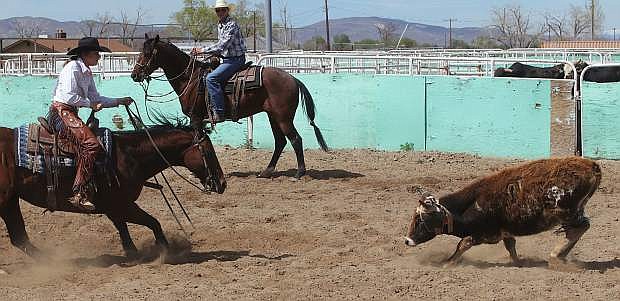 Ali Norcutt, left, competes in the Fallon High School Rodeo in April.