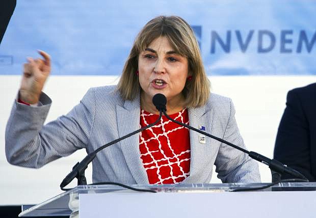 FILE - In this Oct. 20, 2018, file photo, Kate Marshall speaks to supporters at a rally during her ultimately successful campaign for lieutenant governor in downtown Las Vegas. A panel formed by Nevada&#039;s governor to encourage statewide participation in the 2020 U.S. Census is stressing the importance of people being counted, following a fight in Washington whether to include a citizenship question. Marshall heads the Nevada Complete Count Committee. She tells the Las Vegas Sun that for each Nevadan who isn&#039;t counted in the census, the state could lose about $20,000 in federal funds. (Christopher DeVargas/Las Vegas Sun via AP, File)