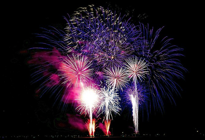 In this photo taken from Regan Beach, fireworks paint the sky during the  Lights on the Lake show in this file photo.