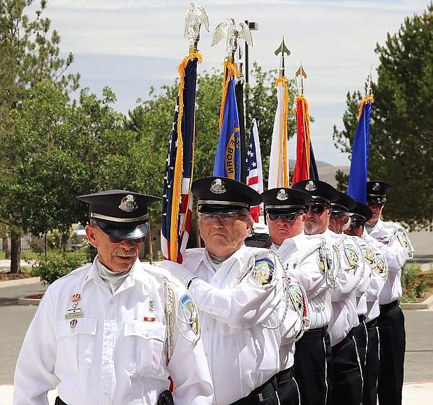 Brett Palmer leads the Nevada Veterans Coalition honor guard.
