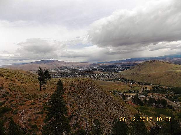 Carson City is seen from above the waterfall in Ash Canyon. Photo by Tom Schwartz.