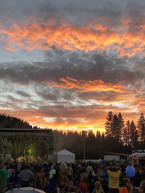 A magnificent sunset provided a spectacular backdrop for the String Cheese Incident as they headline High Sierra Music Festival in Quincy, Ca., Friday, July 6.