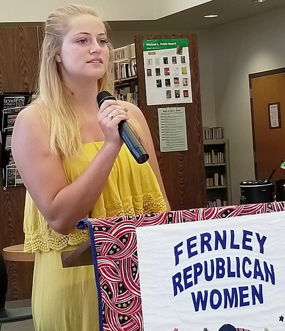 Scholarship Winner Megan Miller thanks the Fernley Republican Women at the group&#039;s meeting on June 18. Provided by FRW    