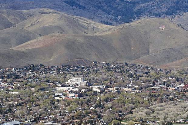 Downtown Carson City and &#039;C&#039; Hill as seen from the air in this 2015 file photo.