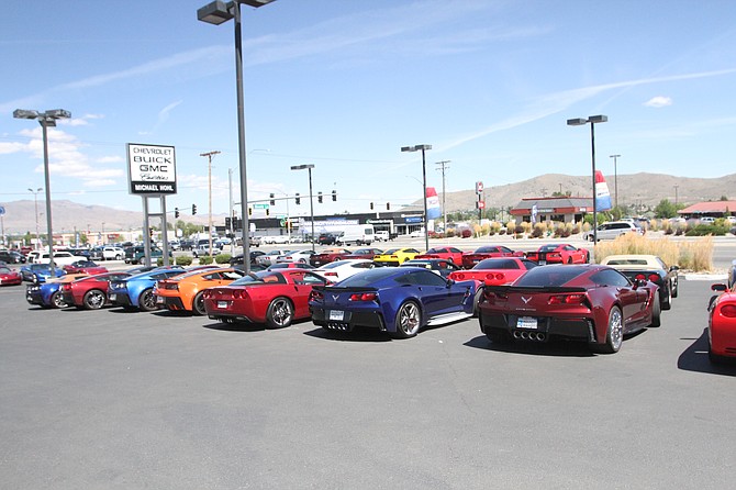 Some of the 106 Corvettes that had arrived as of 2 p.m.