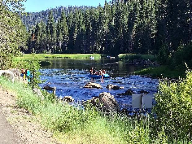 Rafters float down the Truckee River on Tuesday, July 30.
