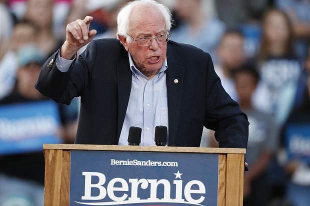 Democratic presidential candidate Sen. Bernie Sanders, I-Vt., speaks during a rally at a campaign stop Monday, Sept. 9, 2019, in Denver. (AP Photo/David Zalubowski)