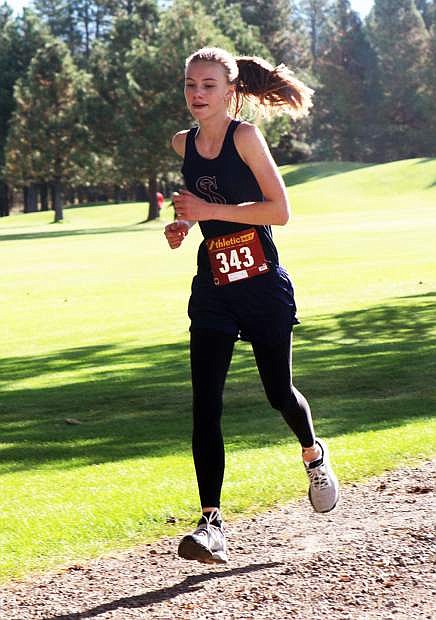 Sierra Lutheran&#039;s Ava Zimmerman runs for Falcon girls cross country in Sparks on Friday,