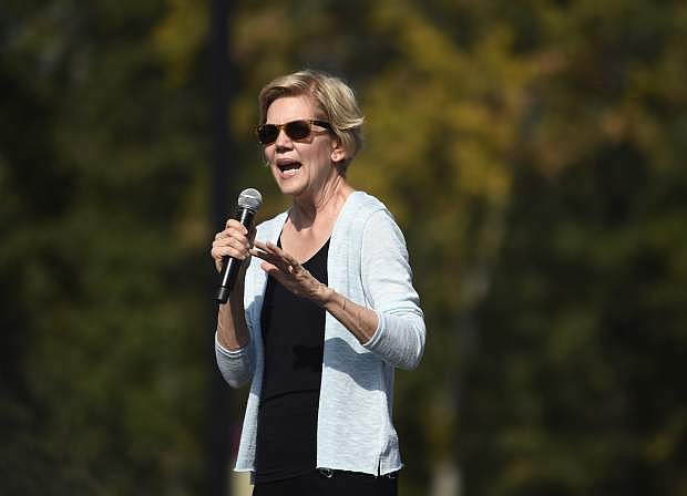 Democratic presidential hopeful Sen. Elizabeth Warren of Massachusetts wraps up a campaign event in Rock Hill, S.C., Saturday, Sept. 28, 2019. (AP Photo/Meg Kinnard)