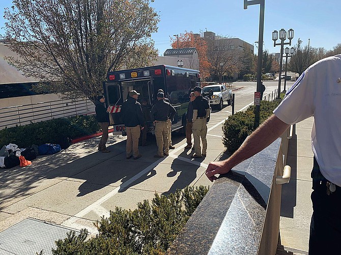 The Army National Guard civil support team was called to the Nevada legislative building Thursday after small piles of white powder were found.