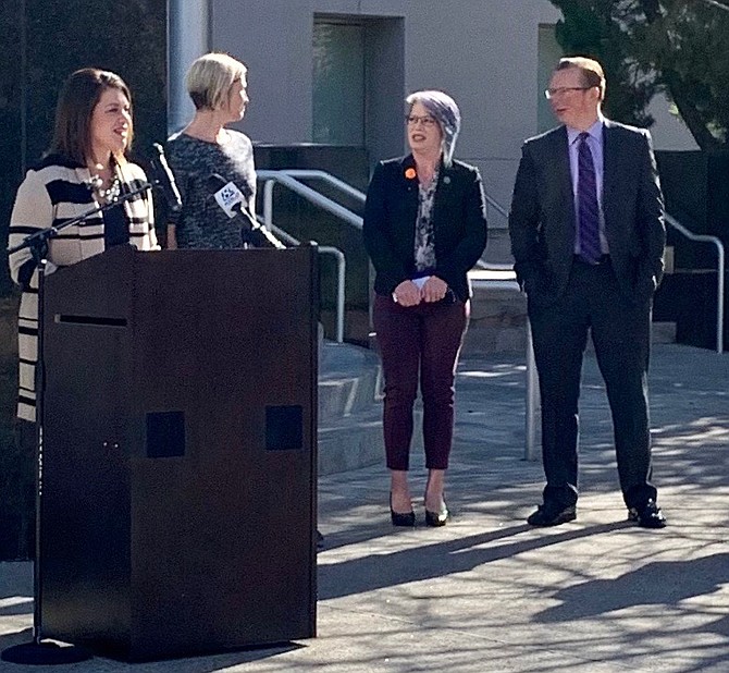 Assemblywoman Teresa Benitez Thompson, Health Exchange Director Heather Korbulic, Assemblywoman Sarah Peters and Sen. Ben Kieckhefer at Thursday&#039;s press conference in Carson City.