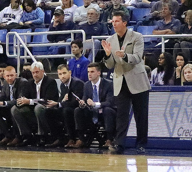Nevada coach Steve Alford, shown during the Pack&#039;s exhibition game against Cal-State East Bay on Oct. 19.