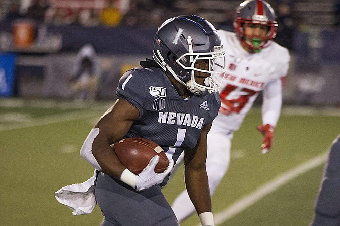 Nevada&#039;s Melquan Stovall returns a kick against New Mexico in the second half Saturday at Mackay Stadium.