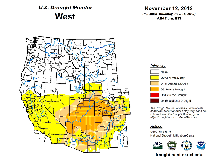 The U.S. Drought Monitor is jointly produced by the National Drought Mitigation Center at the University of Nebraska-Lincoln, the United States Department of Agriculture, and the National Oceanic and Atmospheric Administration.