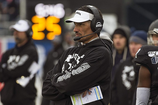 Nevada head coach Jay Norvell on the sidelines against UNLV in Reno on Nov. 30.