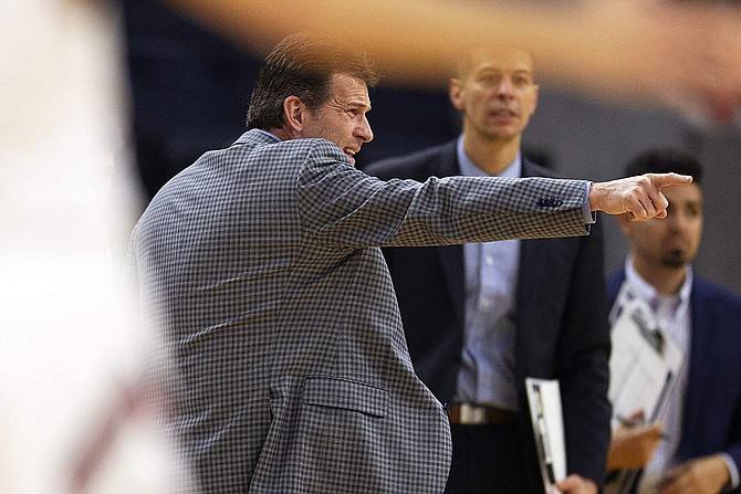 Nevada coach Steve Alford reacts to an official&#039;s call during the first half of the team&#039;s NCAA college basketball game against Saint Mary&#039;s on Saturday, Dec. 21, 2019, in San Francisco. (AP Photo/D. Ross Cameron)