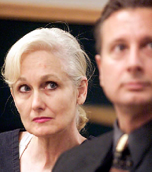 In this Feb. 22, 2001 file photo, Margaret Rudin, left, with her attorney Michael Amador, attends a hearing in Clark County District Court in Las Vegas.