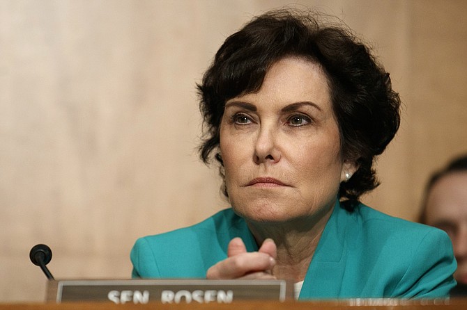 Sen. Jacky Rosen, D-Nev., listens to testimony from Customs and Border Patrol Acting Commissioner Mark Morgan, during a committee hearing on conditions at the Southern border, Tuesday, July 30, 2019, on Capitol Hill in Washington. 