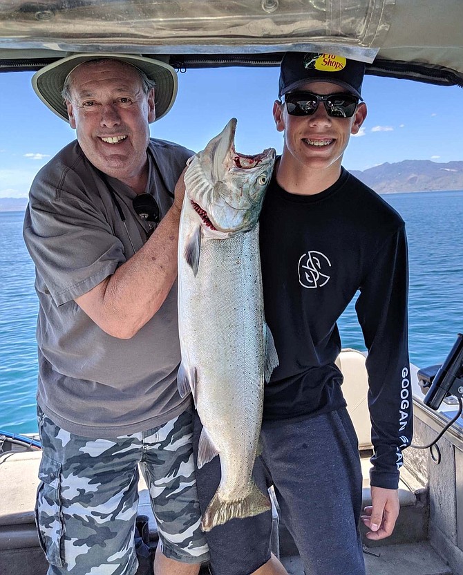 Ray Frederick and his grandson Dominic Costarella fish at Pyramid Lake during summer 2019.