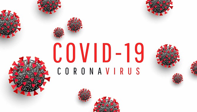 Corona virus disease COVID-19 medical web banner with SARS-CoV-2 virus molecule and text on a white background. Horizontal vector illustration