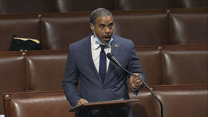 FILE - In this Thursday, April 23, 2020, file image taken from video, Rep. Steven Horsford, D-Nev., speaks on the floor of the House of Representatives at the U.S. Capitol in Washington. Horsford, on Saturday, May 16, acknowledged he had an extramarital affair with a woman who said the on-and-off relationship began in 2009 before ending last September. A spokeswoman for Horsford indicated he does not plan to resign, as at least one Republican opponent suggested. 