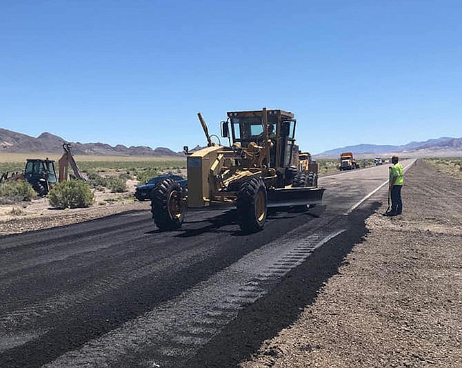 NDOT performs temporary road repair on U.S. Highway 95 after a 6.5 earthquake caused damage last week.