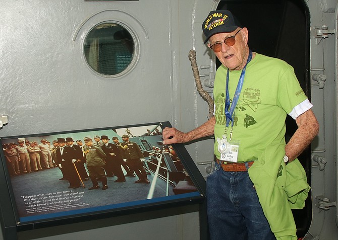 Navy veteran Robert LeGoy of Reno visits the deck of the USS Missouri where the official surrender was signed between Japan and the United States on Sept. 2, 1945.

