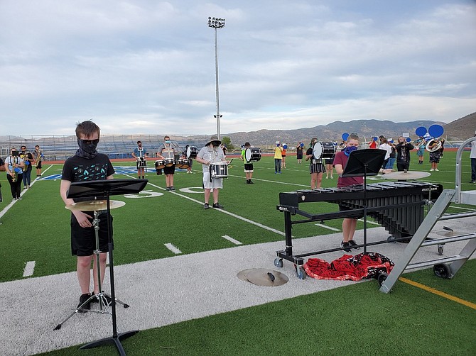 Members of the Carson High School Blue Thunder marching band spent the week of Aug. 10 in a condensed band camp learning musical selections and drills led by school band director Nicolas Jacques. CHS is only one of four schools in the state to offer a fall camp.