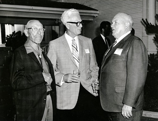Jake Lawlor, Corky Courtwright, and Buck Shaw at the Governor&#039;s Mansion in 1970.
