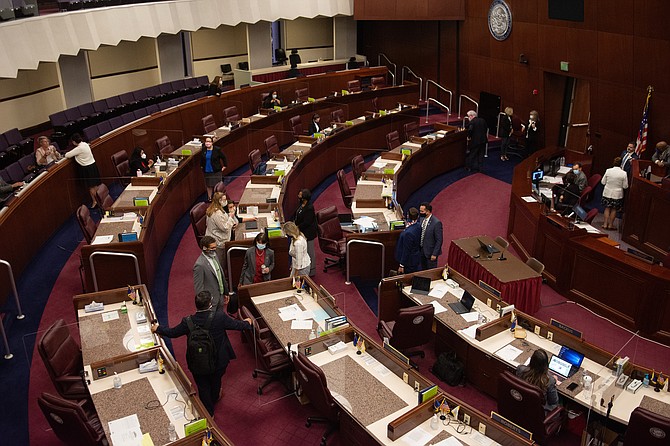 Members of the Assembly gather in chambers on Saturday, Aug. 1, 2020 during the second day of the 32nd Special Session of the Legislature in Carson City. 