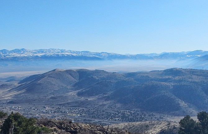 Smoke hovers over Antelope Valley south of Topaz Ranch Estates on Sunday.