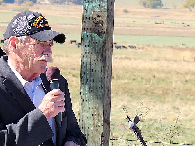 Supervisor Don Jardine speaks to the crowd in October 2019 as part of the dedication of Highway 88 to Vietnam veterans.