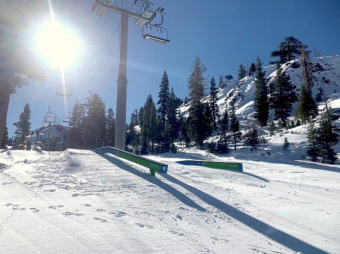 The Tiegel Terrain Park at Alpine Meadows had a half-dozen features ready for Opening Day.
